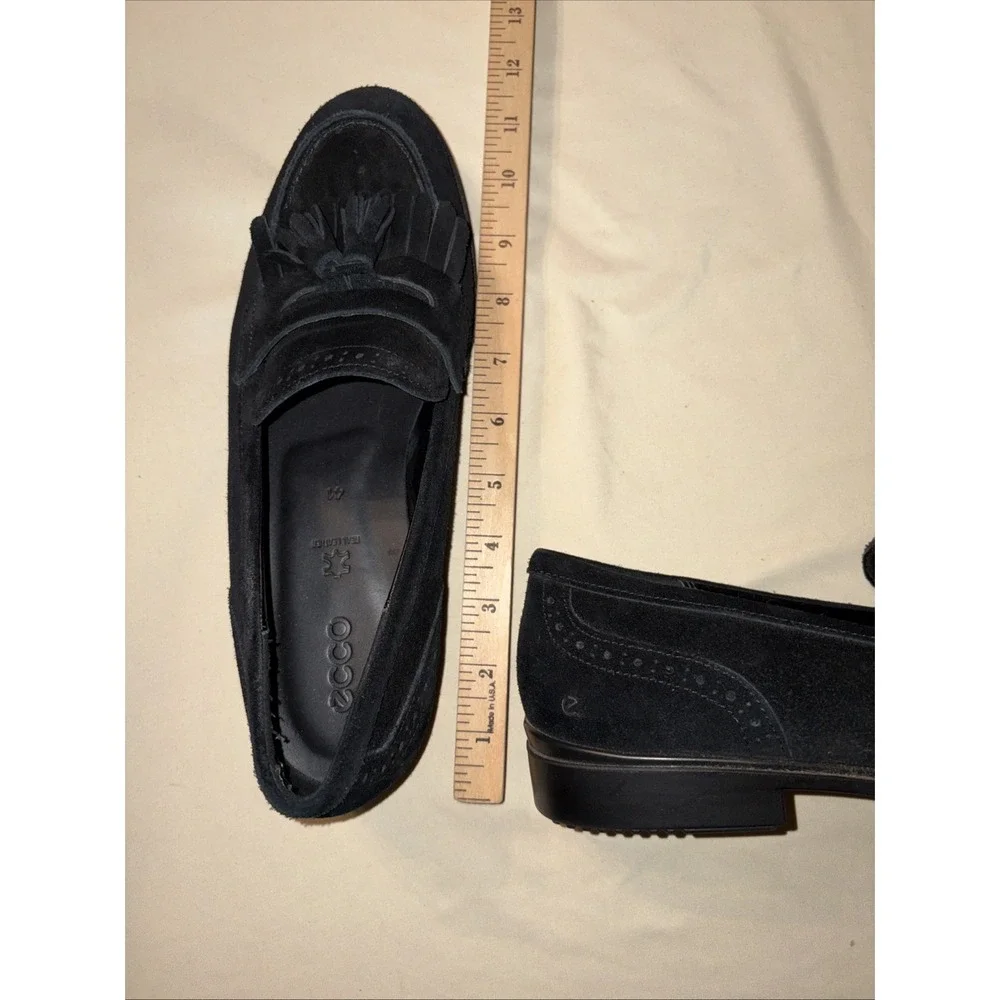 ECCO Women's 41 US 10 Black Suede Classic Loafers Tassel Kiltie Brogue Detail